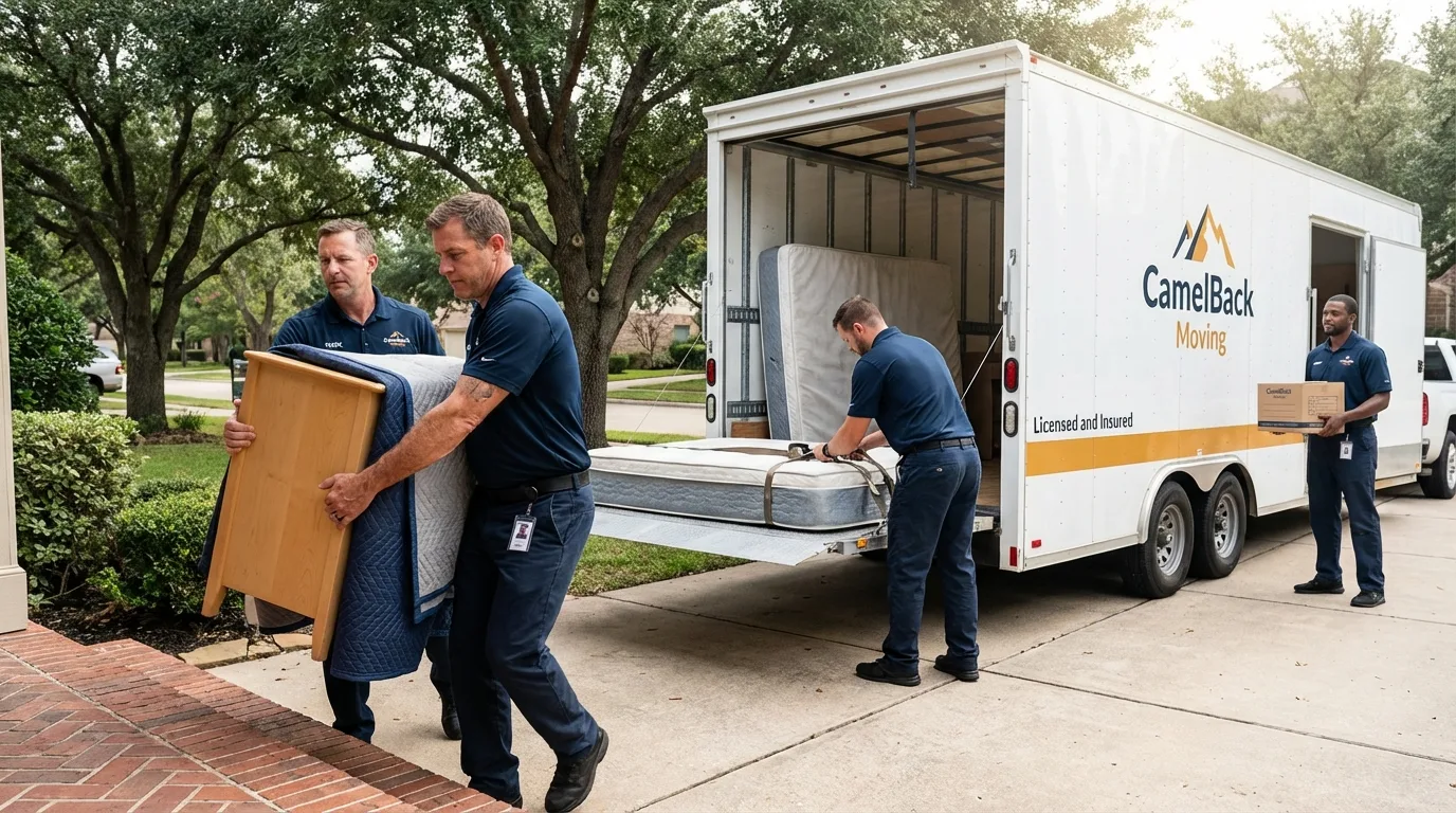 Crew loading residential truck for cross-state move from Sayre, PA