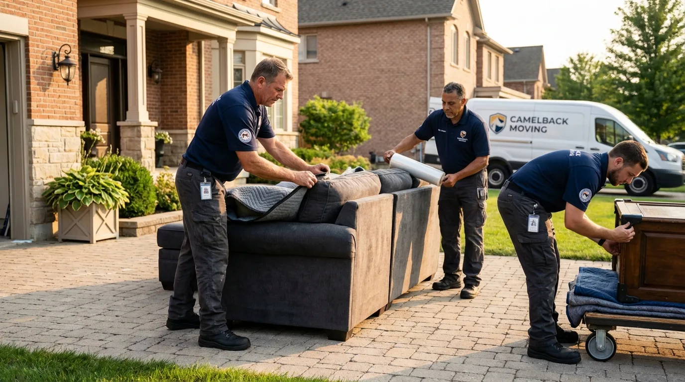 Large estate moving crew wrapping furniture in Sayre, PA