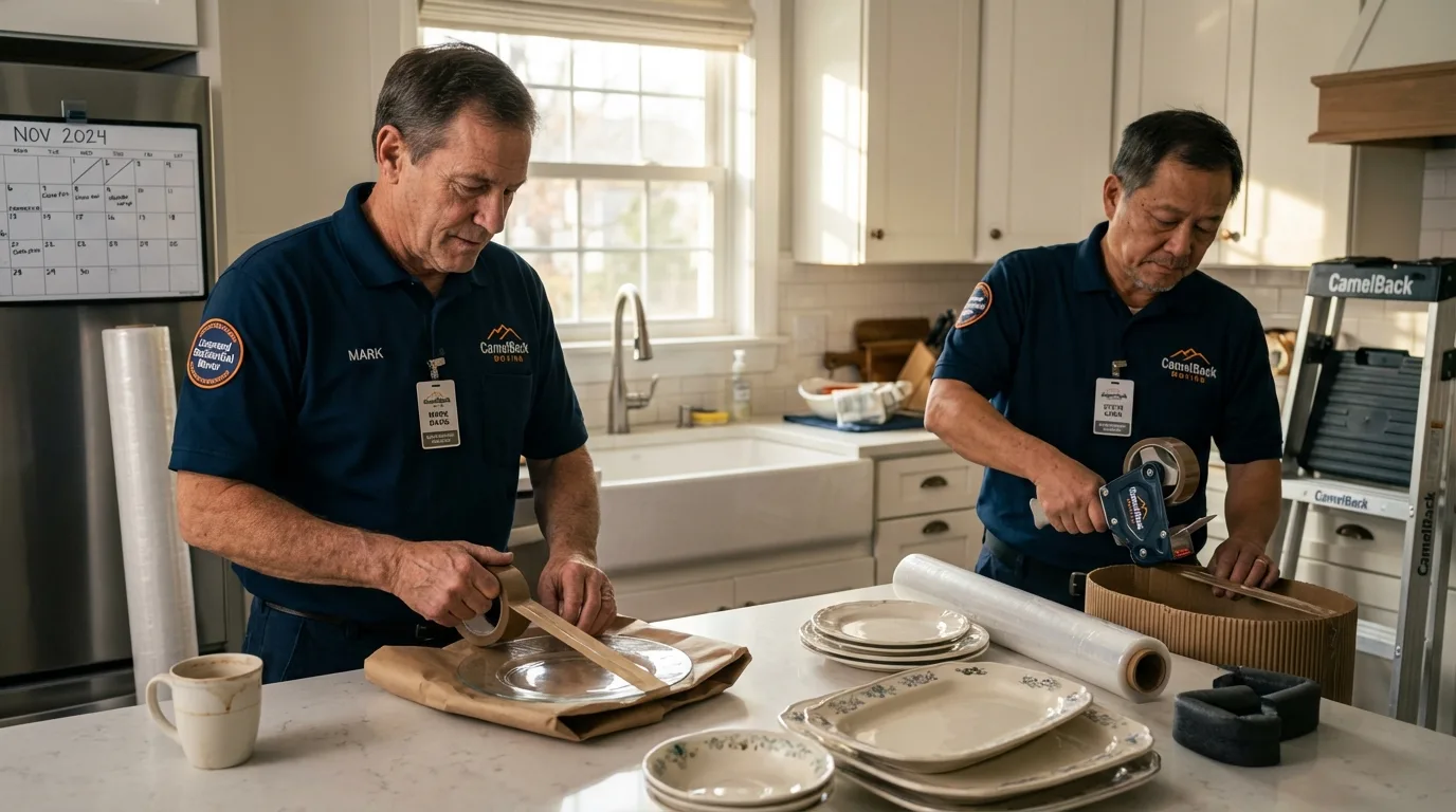 Professional crew packing kitchen dishware in Sayre, PA